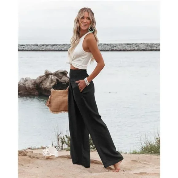 For cooper- Breathable High Waist Palazzo Pants – Flowy Wide Leg Lounge Pants - Picture 3 of 6